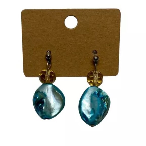 Turquoise Beaded Natural Ocean Beach Teal Sea Blue Dangle Drop Fine Earrings - Picture 1 of 14